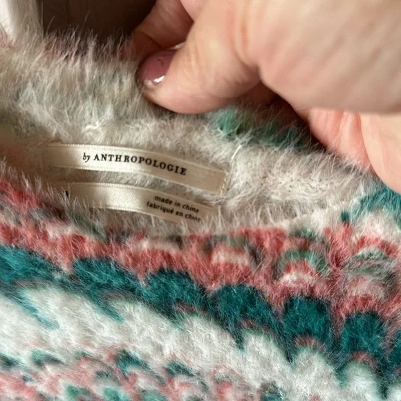 Anthropologie soft fuzzy  eyelash warm pastel print short sleeve top - Picture 3 of 6